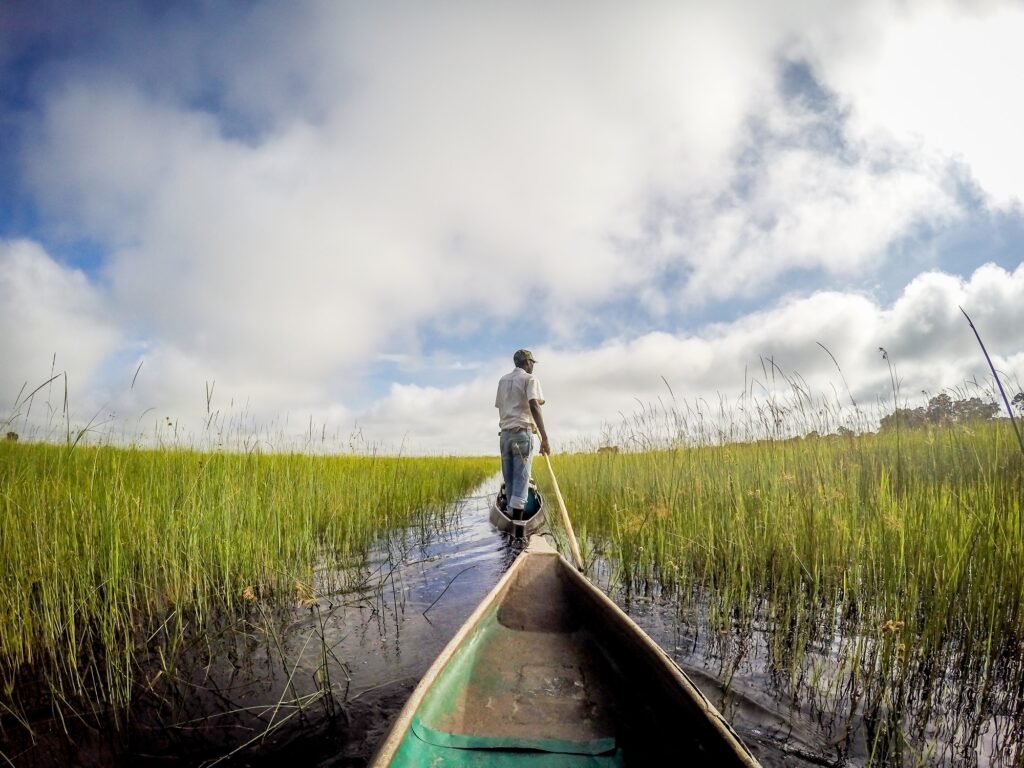 Mokoro canoe trip on the Okavango delta.